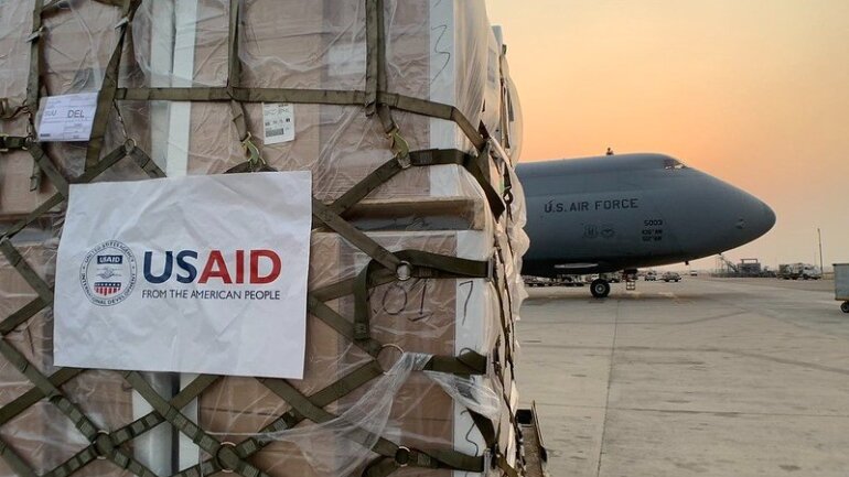 Plane behind USAID cargo